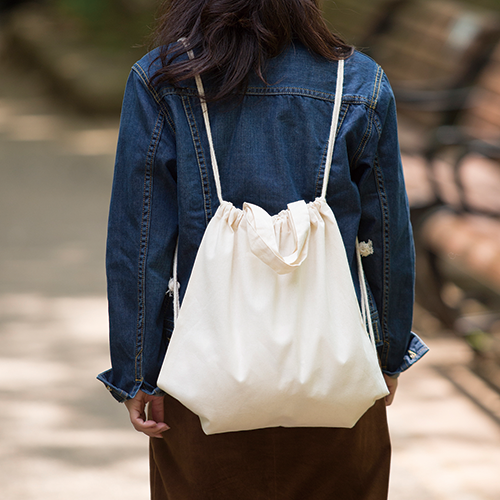 TR-0870-008 厚手コットンハンドル付リュック　ナチュラル