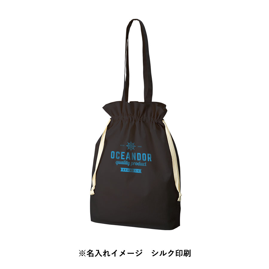オーガニックコットンガゼット巾着トート　ブラック