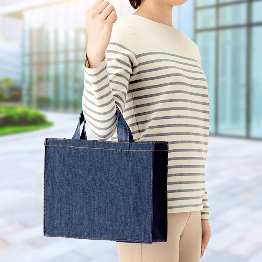 【シルク印刷必須商品】デニムライクカレッジトート　ワイド