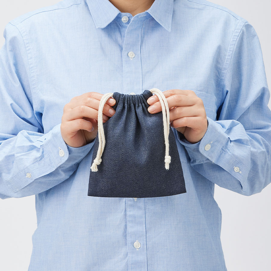 【シルク印刷必須商品】デニムライク巾着(S)