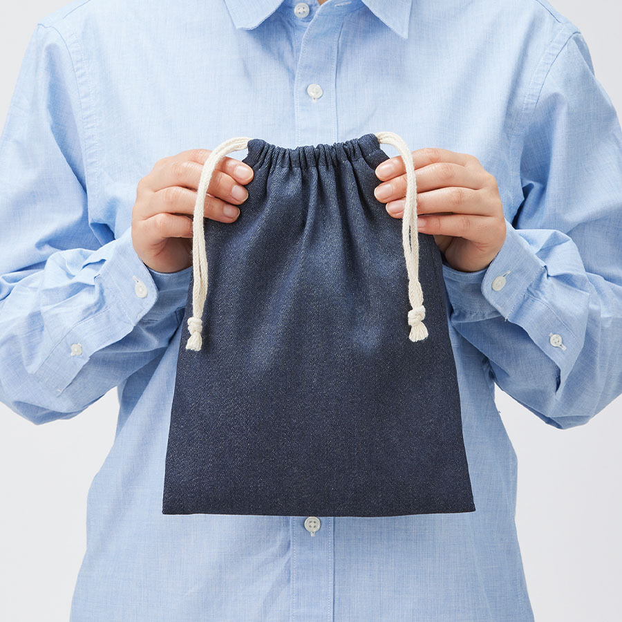 【シルク印刷必須商品】デニムライク巾着(M)